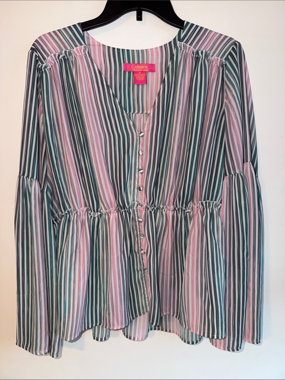 Striped Button-Front Blouse in Pastel Multicolor